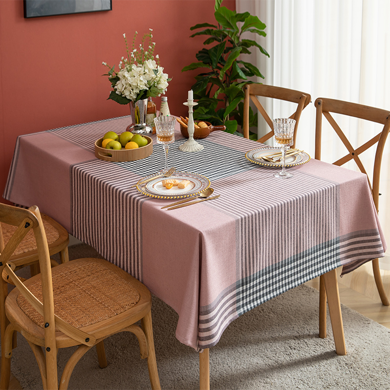 Nordic light luxury plaid striped cotton and linen tablecloth home European-style modern thickened large plaid square tablecloth