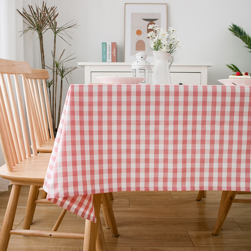 Pink Plaid Table Cloth Cotton Hemp Cloth Art Little Fresh Home Modern Wind Teenage Dining Table Cloth Tea Table TV Cabinet Geb