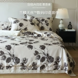 Комплект, пододеяльник, летняя шелковая шелковистая простыня, 4 предмета, изысканный стиль