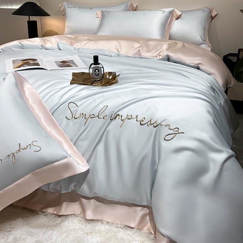 Шелковистый комплект, шелковая простыня, пододеяльник, покрывало, легкий роскошный стиль, изысканный стиль, 4 предмета