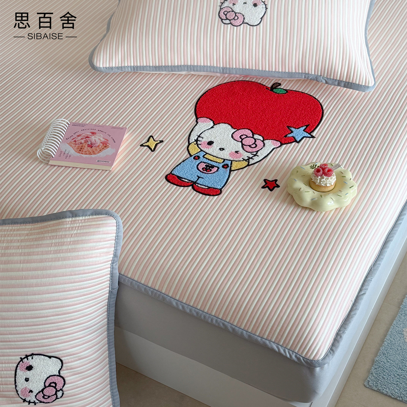 Class a Cute Kitten Towel Embroidery Pe Ice Silk Cooling Mat Bed Sheet Summer Ultra-Cooling Children's Air Conditioning Soft Mat