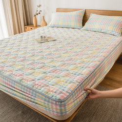 Class a Pure Cotton Washed Cotton Fitted Sheet Single Piece 100% Cotton Quilted Bed Cover Mattress Protector Full Wrap Non-Slip Cover