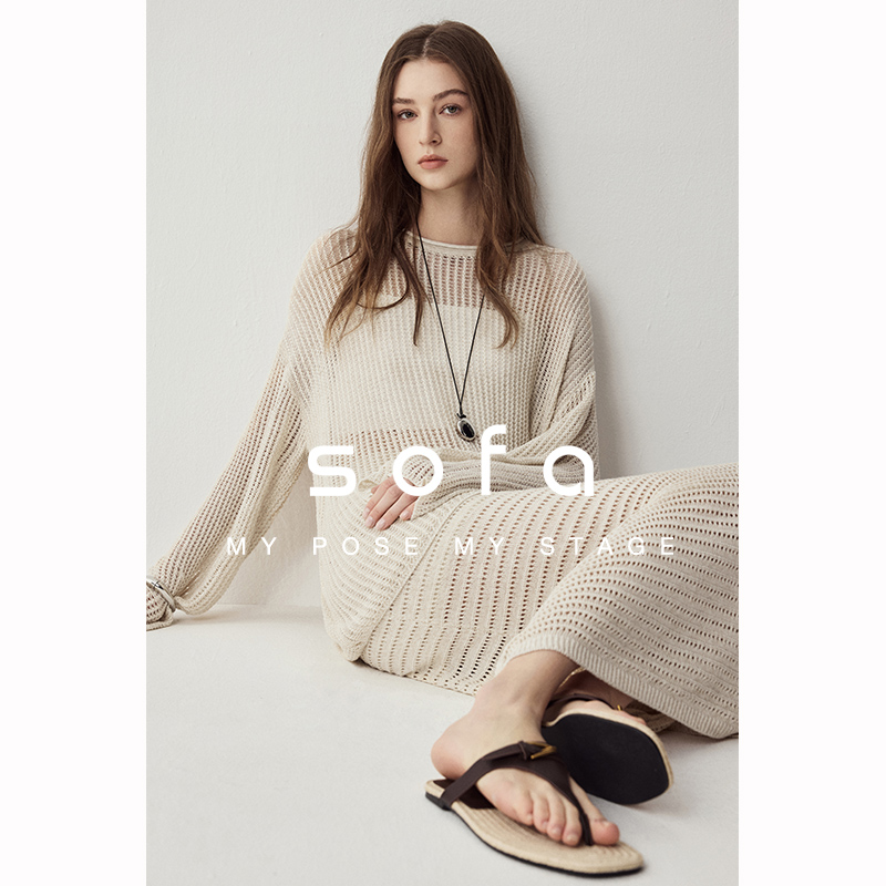 のんびりとした休暇を過ごすための中空リネン！ソファ テンセル ブレンド スリム ペーパー ルーズ ニット セーター + レディース スカート