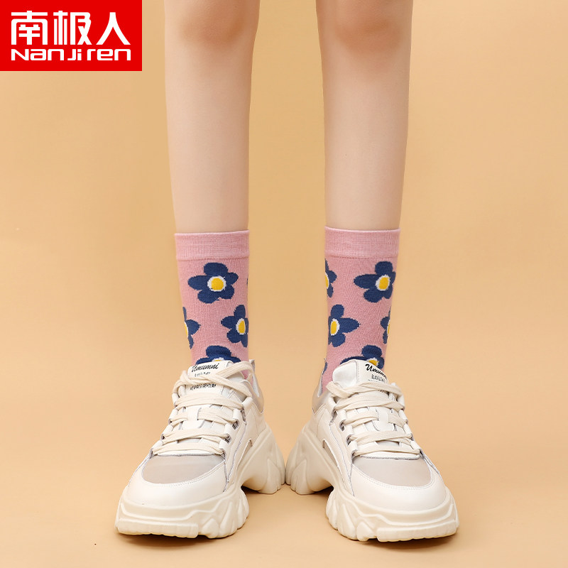 Socks women's mid-tube summer thin cotton long tube Japanese cute girl ins tide net red small flower spring and autumn stockings
