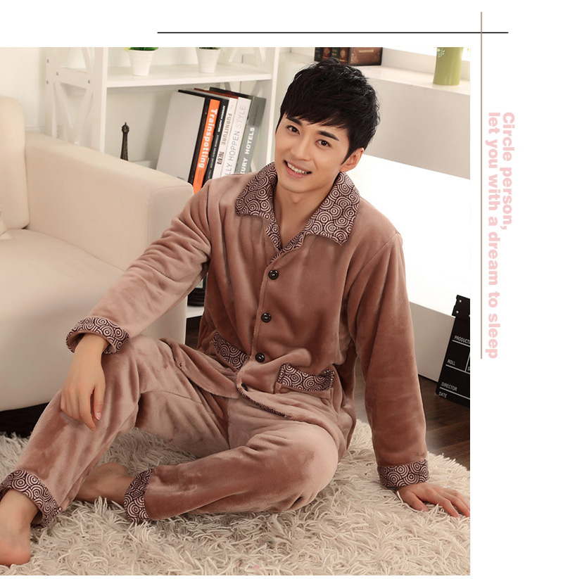 Đồ ngủ nam mùa đông san hô lông cừu mùa thu và mùa đông flannel nam đất trung niên cộng với phân bón XL dịch vụ nhà thanh niên bộ ngủ nam