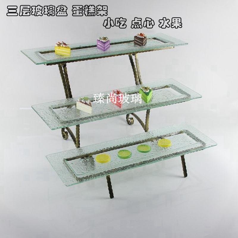 Hotel Three-Tier Rectangular Cake Plate Glass Transparent Sushi Plate Buffet Tableware Dessert Display Stand Restaurant