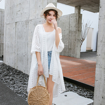 Summer 2021 new Korean loose lace hollow outer thin cardigan sunscreen clothes medium and long shawl jacket