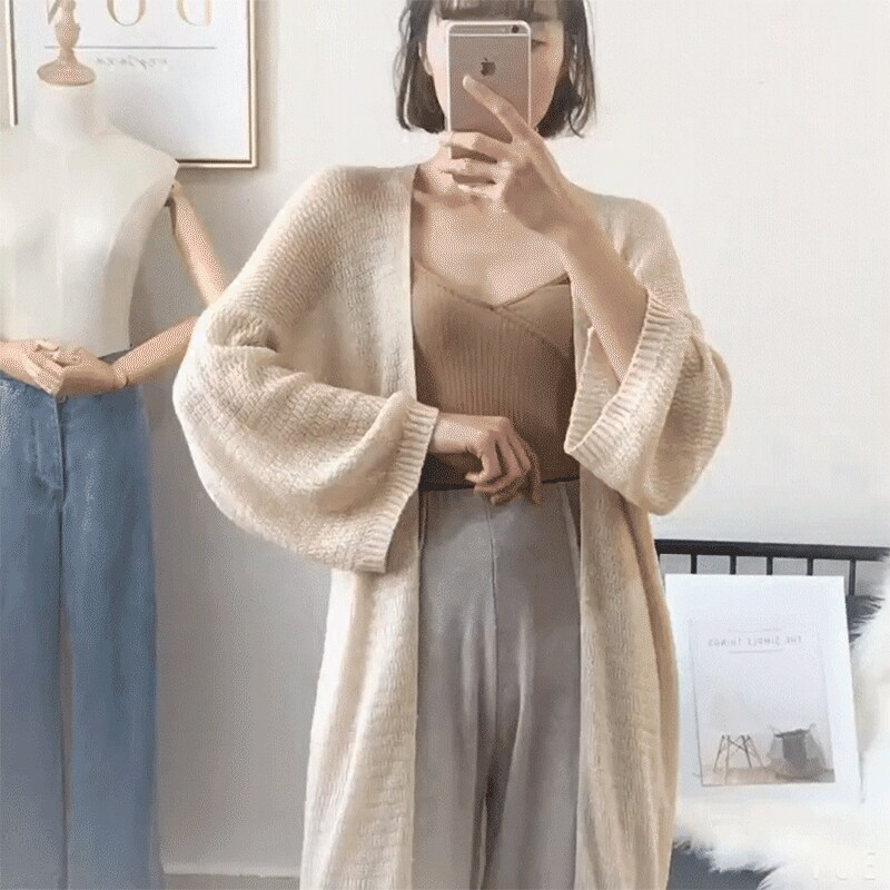Thin ice silk knitted sunscreen cardigan women's outerwear spring and autumn 2022 new long-sleeved mid-length shawl air-conditioning jacket