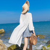 Thin sunscreen clothes womens long-sleeved summer 2021 new loose and wild lace cardigan medium and long shawl jacket