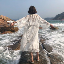Sunscreen clothes womens summer clothes 2021 new super fairy foreign style light lace cardigan mid-length long-sleeved jacket