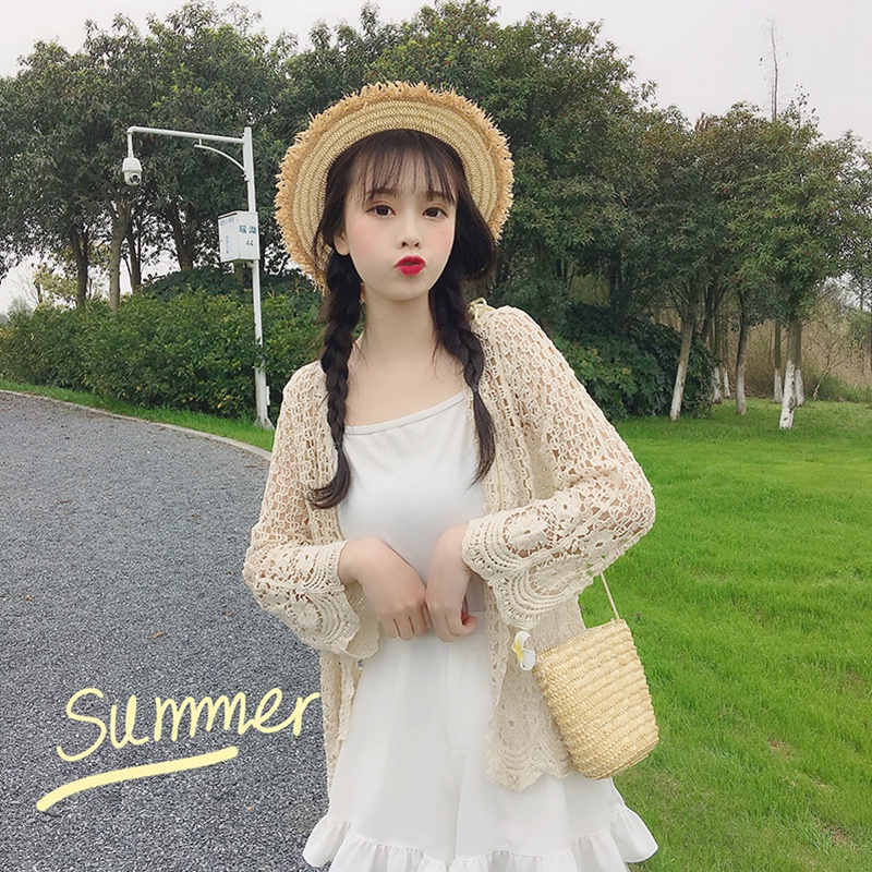 Summer New Takeaway Slim Hollowed-out Net Hole Knit Sunscreen Blouse Woman Short Shawl Air Conditioning Cardiovert Jacket