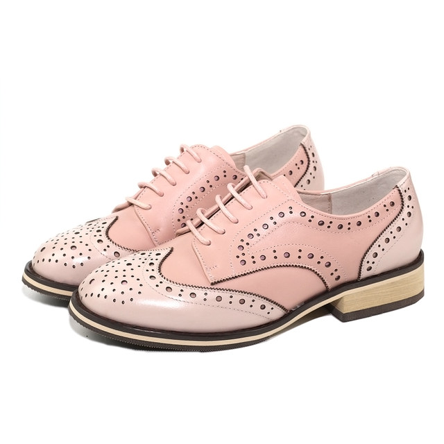 Small leather shoes women's British college wind spring new thick heel flat bottom retro large size small size single shoes Brogue carved shoes