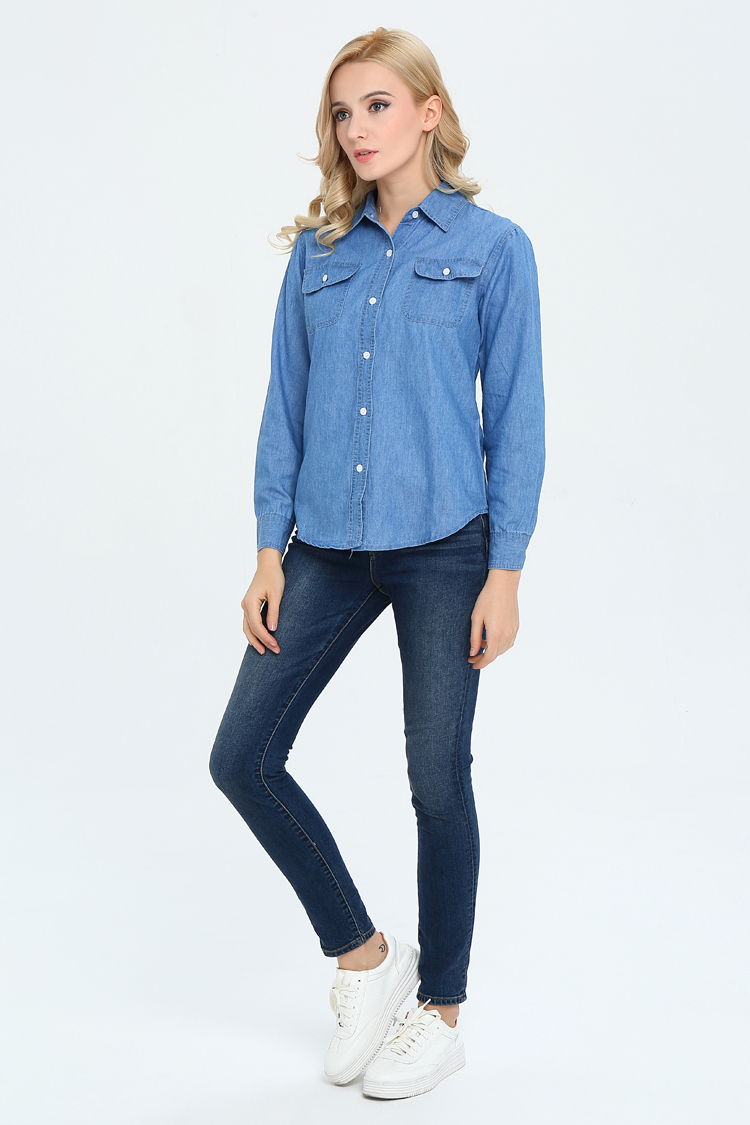 2019 áo sơ mi nữ size lớn mới mùa xuân denim jacket mùa hè áo dài tay Slim fat mm giản dị áo sơ mi nữ kiểu đẹp
