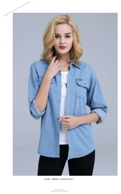 Áo phông nữ size lớn MM mới xuân 2019 áo sơ mi denim nữ mỏng áo nữ mùa hè áo sơ mi giản dị áo sơ mi kiểu đẹp