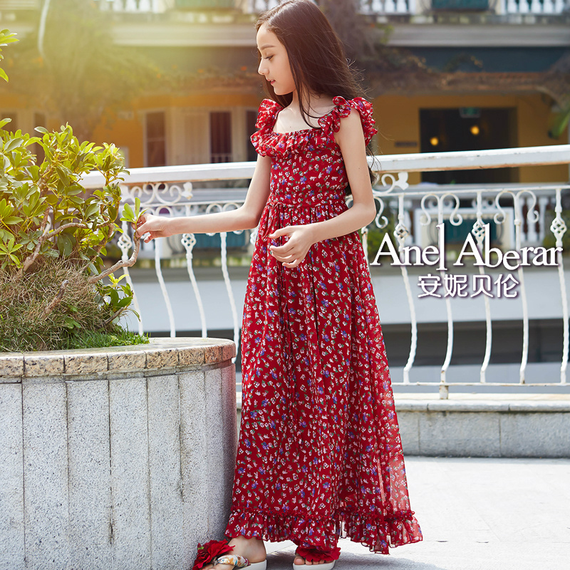 Anne Beren mùa hè cô gái New In-cô gái Chivs dài Shredded Floral Vintage dress Bãi biển váy