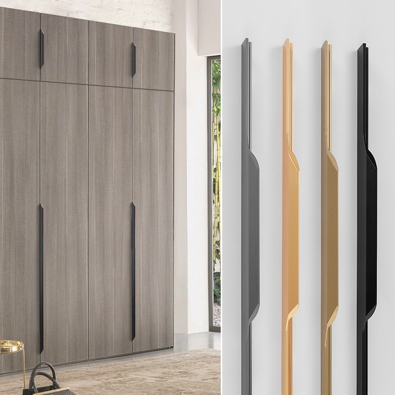 Wardrobe invisible handle long cabinet door black modern simple high-grade drawer thumb cabinet kitchen cabinet sealing handle