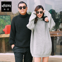 Weichen Chao brand large size mens spring and autumn clothing thick sweater mens fat increase loose shoulder knitted turtleneck shirt