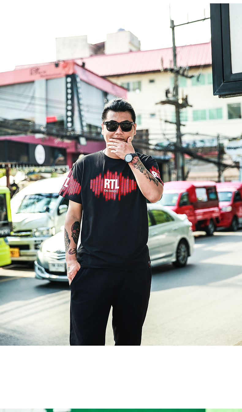 Wei Chen Tide thương hiệu lớn kích thước của nam giới in ấn T-Shirt chất béo mùa hè lỏng lỏng lẻo nửa tay áo sơ mi chất béo cộng với phân bón để tăng áo sơ mi