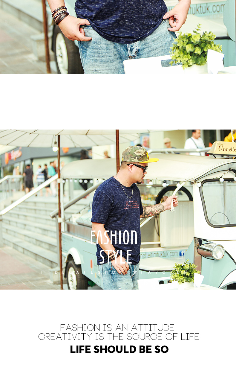 Thủy triều thương hiệu kích thước lớn nam ngắn tay T-Shirt chất béo nửa tay t-shirt lỏng chất béo và phân bón cộng với tăng vòng cổ mùa hè chữ quần jogger nam