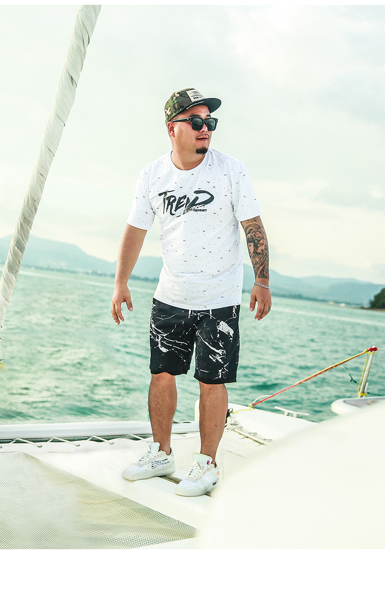 Wei Chen Tide thương hiệu lớn kích thước của nam giới ngắn tay T-Shirt chất béo lỏng cộng với phân bón để tăng từ bi chất béo mùa hè in nửa tay áo