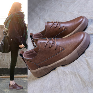 British Style Small Leather Shoes for Women 2025 New Autumn Women's Shoes Large Size Lace-Up Shoes Casual Low-Top Martin Shoes Boots