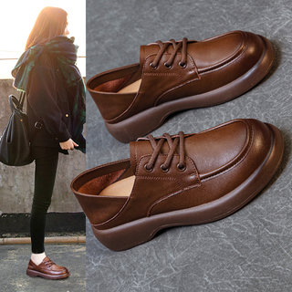 Women's Leather Shoes 2025 New Spring and Autumn Women's Shoes for Outdoor Wear, Retro Autumn Casual Shoes, Versatile British Style Flat Shoes