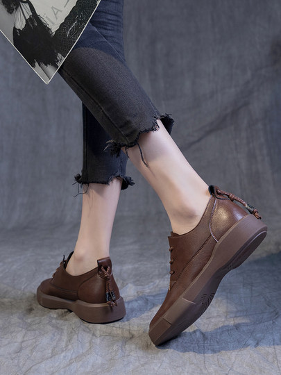 British Style Small Leather Shoes for Women 2026 New Spring Women's Shoes Large Size Lace-Up Shoes Casual Low-Top Martin Shoes Boots