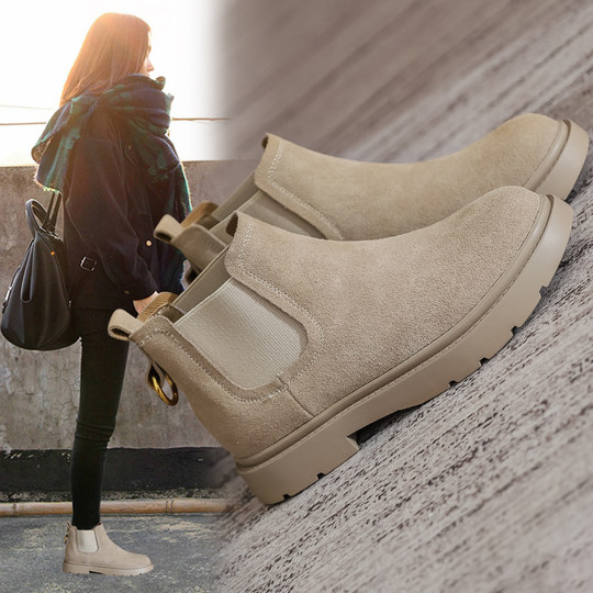 Martin Boots for Women 2025 New Autumn and Winter Fleece-Lined Suede Short Boots British Style Fashionable Chelsea Boots