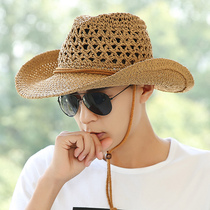 Outdoor straw hat Male summer seaside beach hat Western Cowboy hat Mens sun hat Sun visor Youth