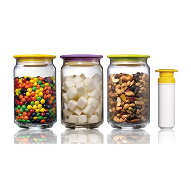 Vacuumsaver Taiwan vacuum food glass preservation box sealed can three-piece set 500ml 750ml round