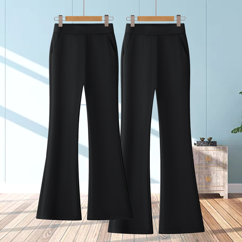 Black Flared Pants for Women 2026 Summer Thin Stretchy Bell-Bottom Pants High-Waisted Drapey Slim-Fit Slimming Cropped Suit Pants