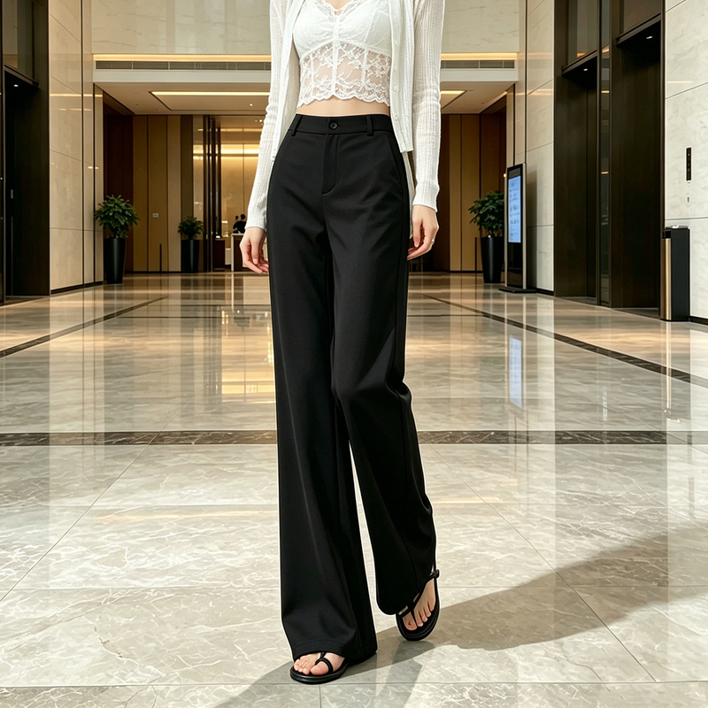 Black Flared Pants for Women 2026 Summer New High-Waisted Slimming Drape Suit Pants Stretchy Slim-Fit Cropped Pants