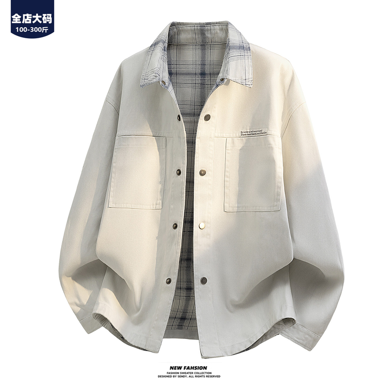 Plus-Size Pure Cotton Work Jacket for Men, New Spring/Autumn Casual Versatile Oversized Loose Fit Turn-Down Collar Coat Plus-Size Pure Cotton Work Jacket for Men, New Spring/Autumn Casual Versatile Oversized Loose Fit Turn-Down Collar Coat