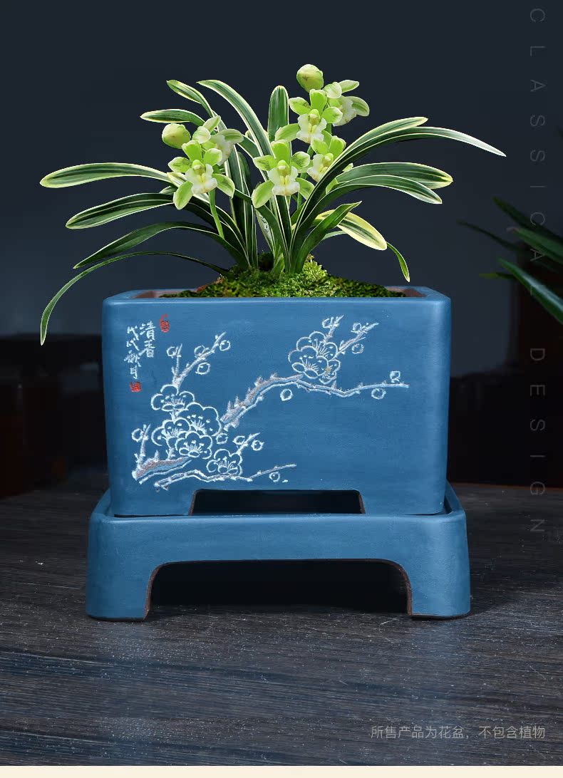 Greatness, yixing purple sand size flowerpot more than four square basin meat clivia is carved painting special pot the plants