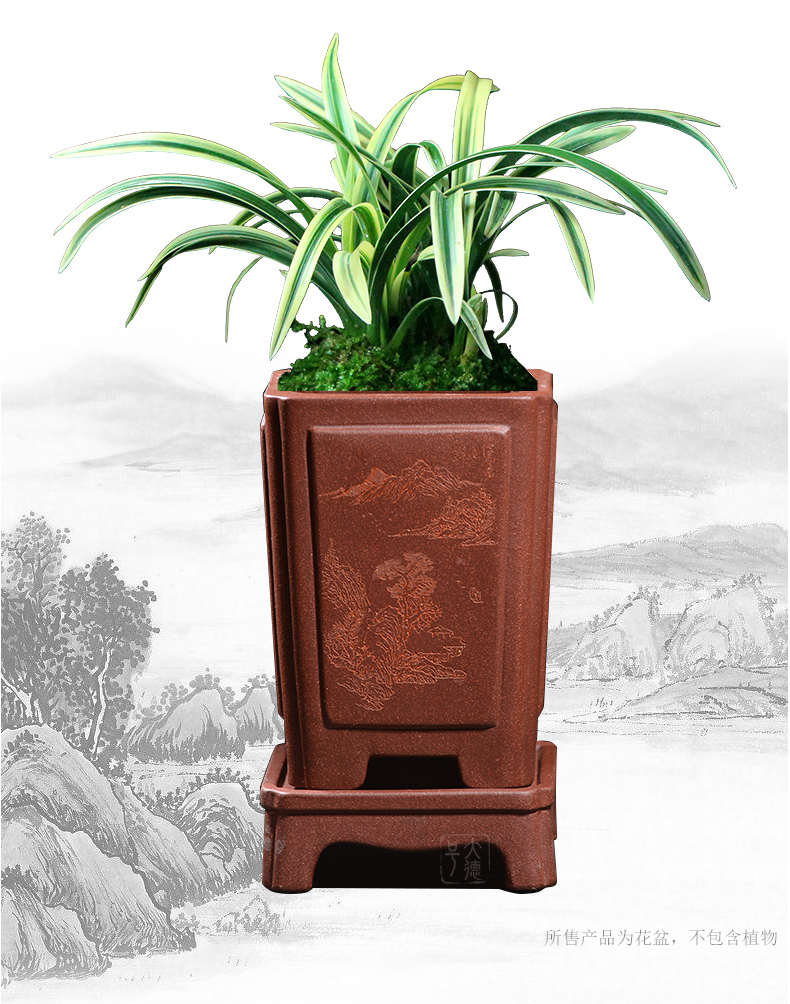 Square purple sand flowerpot ceramic ventilation butterfly orchid with tray clivia special hanging basket bluegrass potted flower pot