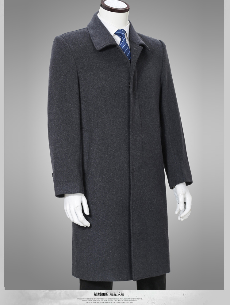 Áo len len trung niên nam dài phần trên đầu gối mùa đông cộng với nhung dày lãnh đạo áo trung niên cha cashmere áo bò nam