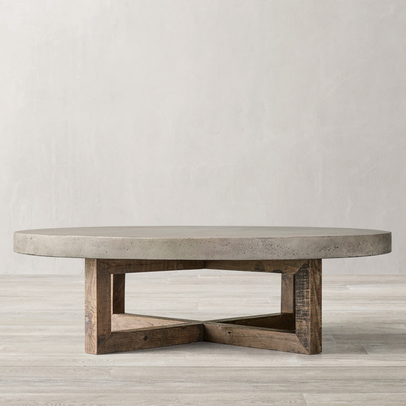 American Countryside Designer Imitation Cement Retro Tea Table Room Living Room Concrete Solid Wood Round Coffee Table