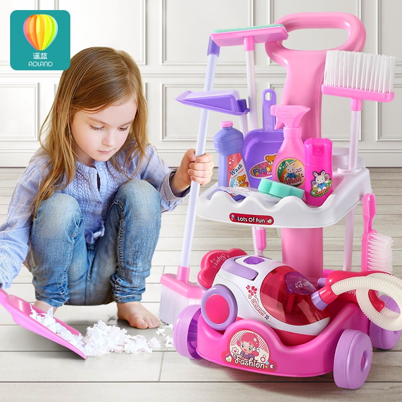 Children's Cleaning Set for Girls, Vacuum Cleaner, Broom Set, Dustpan, Baby Hygiene Pretend Play Toys, Birthday Gift
