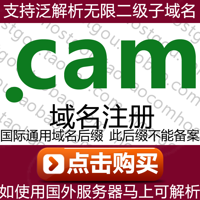 cam domain name registration supports pan-analysis unlimited second-level domain name website URL purchase application registration
