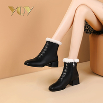 Snow boots women plus velvet warm cotton shoes women winter 2021 new boots leather Martin boots lamb womens short boots