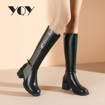 Real Leather Boots children winter boots 2021 New thick heels womens high shoes knee boots female knight boots