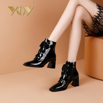 Short boots 2021 new boots women autumn and winter European and American leather lace-up British style high heels thick heel Martin boots women