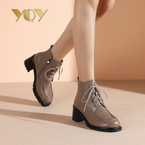 Thick-soled Martin boots 2021 new womens short boots Rough heels autumn and winter leather boots British style womens boots