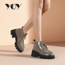 Patent leather boots women 2021 new autumn and winter high heels fashion thick-bottom boots women rough-heeled Martin boots womens short boots