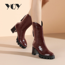 Thick-soled boots women 2021 New velvet boots women winter boots black high heels women rough Knight boots