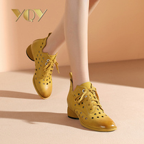 Coarse shoes female leather high-top hole shoes women 2021 new summer sandals hollow net boots middle heel womens shoes