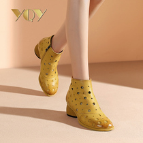 White sandals womens summer 2021 New Wild heels high-top cool boots childrens middle heel hollow leather womens shoes