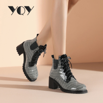 Martin Boots Female English Style 2021 New Autumn and Winter Leather High Heels Women Boots Lace Thick Bottom Boots