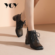 Coarse heel boots children 2021 New Fashion Square head Middle heel leather shoes autumn and winter Martin boots English style short boots