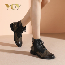 Small leather boots soft bottom boots Womens Spring and Autumn single boots 2021 new leather thick with English tie-up Martin boots children